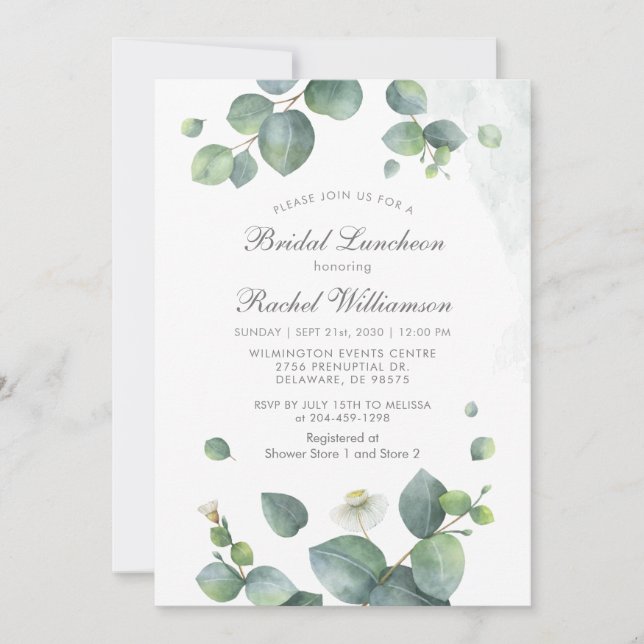 Convites BRIDAL LUNCHEON Watercolor Eucalyptus Greenery (Frente)