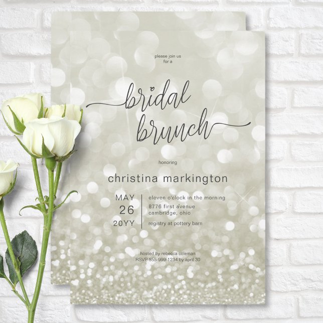 Convites Bridal Moderna Glamourous Dourado (Modern Glamourous Gold Glitter Bridal Brunch Invitation)