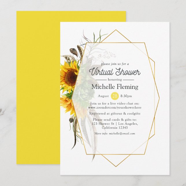 Convites Bridal ou Chá de fraldas Virtual Geométrico de Gir (Frente/Verso)