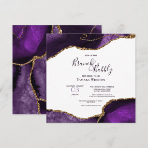 Convites Bridal Roxa Brunei e Chá brilhante Dourado