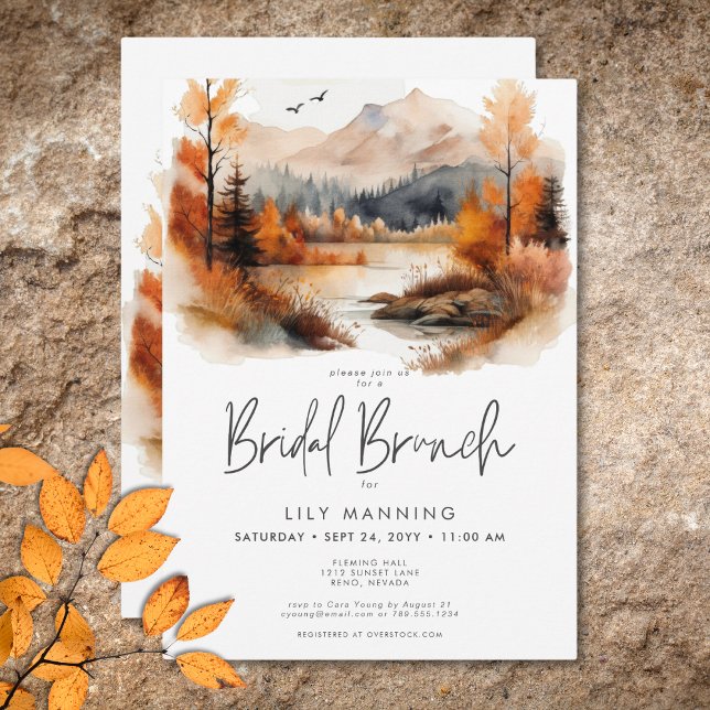 Convites Bridal Rustic Fall Mountain (Rustic Fall Mountain Watercolor Bridal Brunch Invitation)