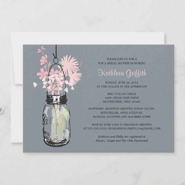 Convites Bridal Showe Wildflower & Mason Jar (Frente)