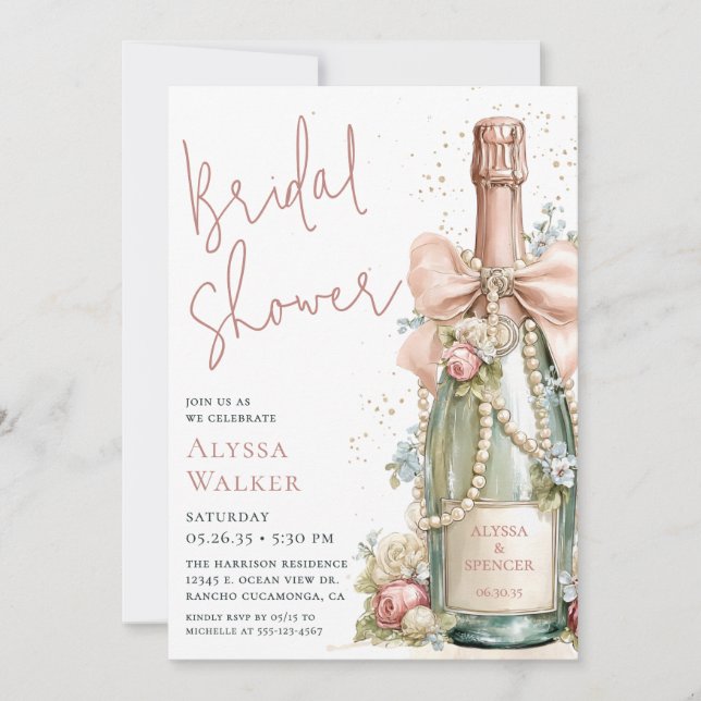 Convites Bridal Shower Champagne Bottle (Frente)