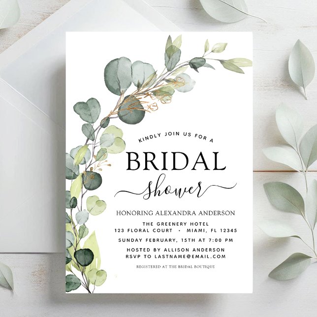 Convites Bridal Shower Greenery Eucalyptus Succulent (Criador carregado)