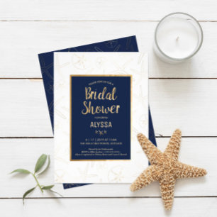 Convites Bridal Shower Invitation, Beachy, Gold Starfish