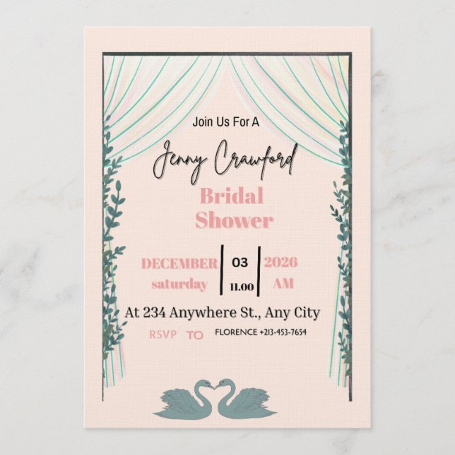 Convites Bridal Shower Invitation | Elegant Pink Customizab (Frente)