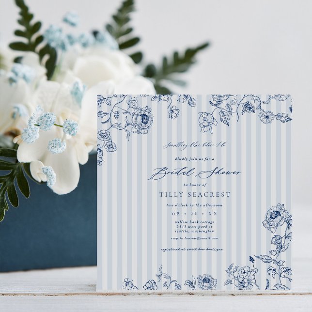Convites Bridal Shower Invitation Something Blue Stripes (Criador carregado)