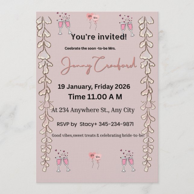 Convites Bridal Shower Invite | Editable Digital Template | (Frente)
