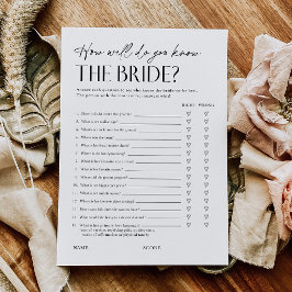 Convites Bridal Shower Trivia Questionnaire Game Card