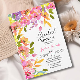 Convites Bridal Shower watercolor flowers yellow and pink