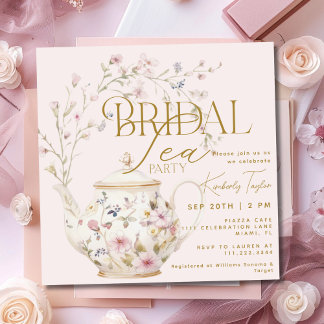 Convites Bridal Tea Party - Chá de panela de flores selvage
