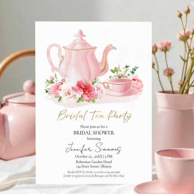 Convites Bridal Tea Party | Chá de panela Floral Gilded (Criador carregado)