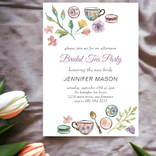 Convites Bridal Tea Party l Flores de Aquarela Roxo