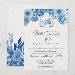 Convites Bridal Tea Party Marinho Blue White Floral Arte de