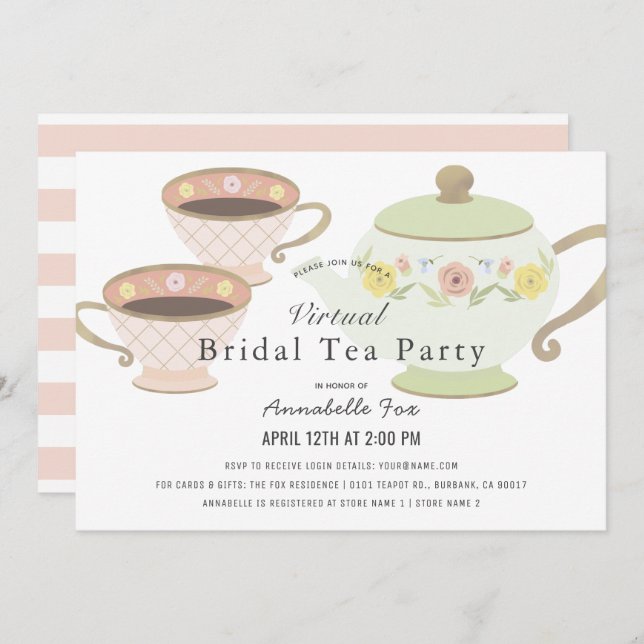 Convites Bridal Tea Party Pote VIrtual Chá de panela (Frente/Verso)