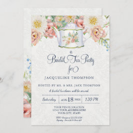 Convites Bridal Tea Party Watercolor Rosa n White Floral