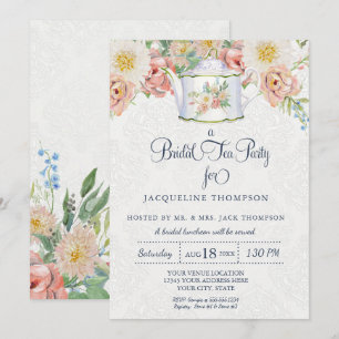 Convites Bridal Tea Party Watercolor Rosa n White Floral