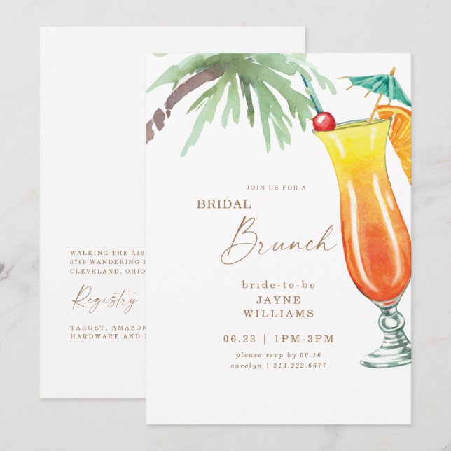 Convites Bridal Tropical Brunch Colorida (Frente/Verso)