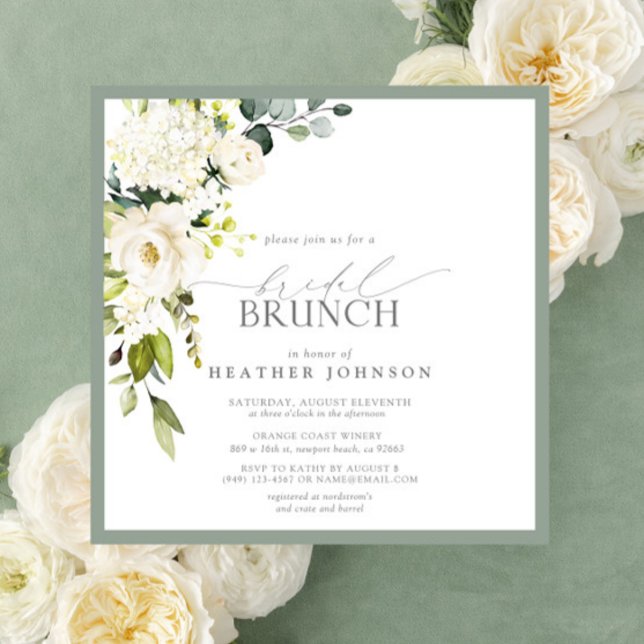 Convites Bridal Verde de Cinza Branca Elegante Brunch (Criador carregado)