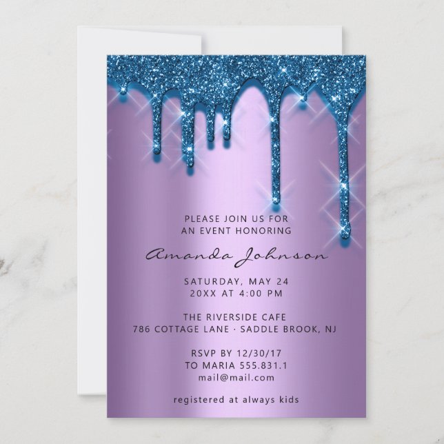 Convites Bridal Wedding 16th Blue Purple 3D Drives (Frente)