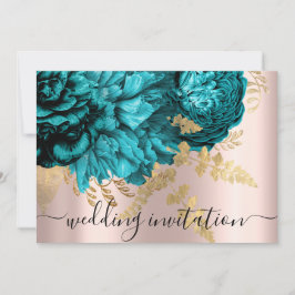 Convites Bridal Wedding Teal Blue Rosa Peony