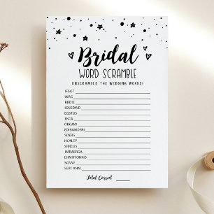 Convites Bridal word scramble com Answer Game Card