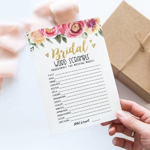 Convites Bridal word scramble com Answer Game Card