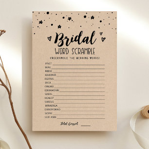 Convites Bridal word scramble com Answer Game Card
