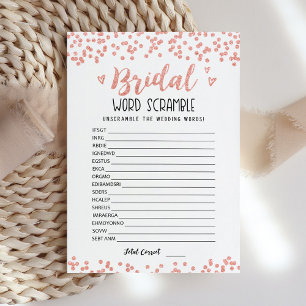 Convites Bridal word scramble com Answer Game Card