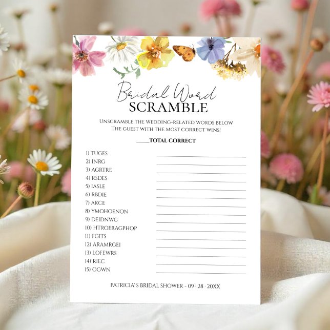Convites Bridal Word Scramble Wildflower Boho Game (Criador carregado)