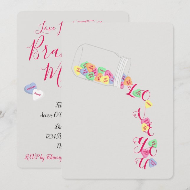 Convites BRIDE Candy Hearts I Love You Celebration Party (Frente/Verso)
