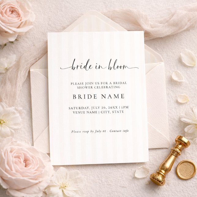 Convites Bride in Bloom Stripe Bridal Shower Invitation (Criador carregado)