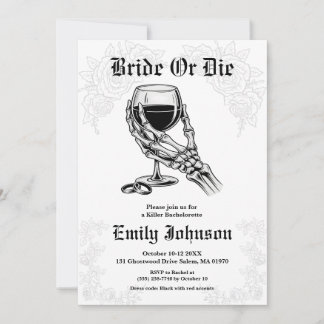 Convites Bride or Die Gothic Skeleton Bachelorette Party