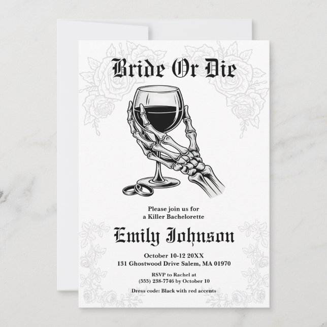 Convites Bride or Die Gothic Skeleton Bachelorette Party (Frente)