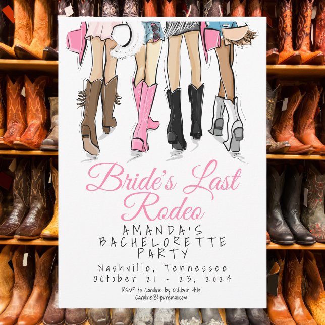 Convites Bride’s Last Rodeo Bachelorette Party Cowboy Boots (Criador carregado)