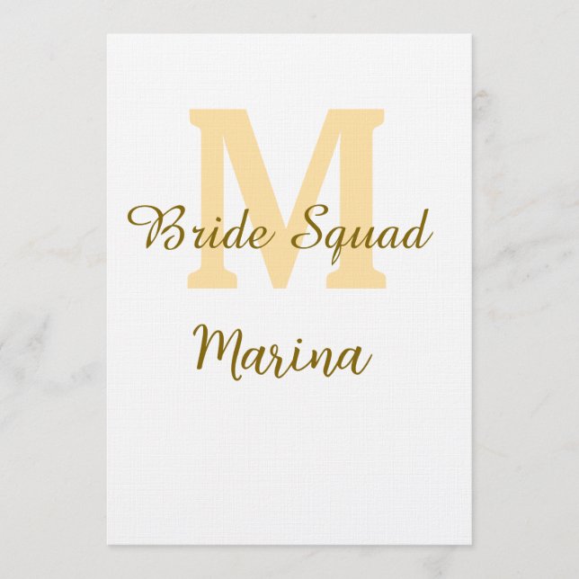 Convites Bride squad monogram golden bridal shower simple  (Frente)
