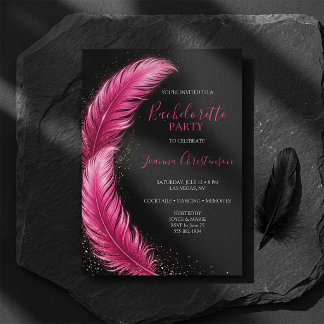 Convites Bride-to-Be Pink Feather Glam Bachelorette Party