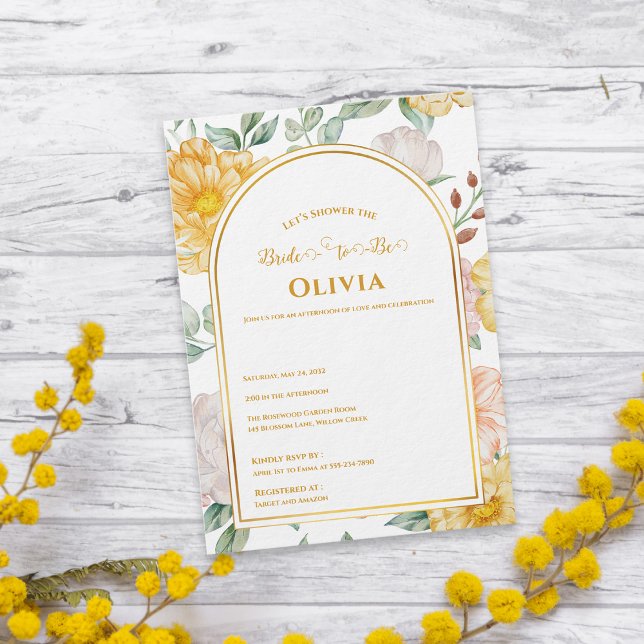 Convites Bride-to-Be Yellow Floral Arch Bridal Shower (Bride-to-Be Yellow Floral Arch Bridal Shower Invitation)