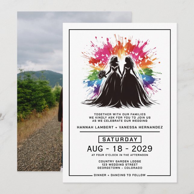 Convites Brides Rainbow Burst Wedding (Frente/Verso)