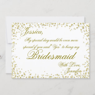 Convites Bridesmaid Confetti Dourado Elegante