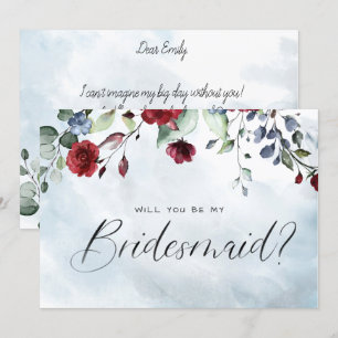 Convites Bridesmaid de Script de Aquarela Floral Azul