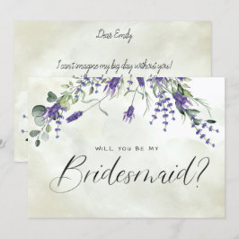 Convites Bridesmaid de Script de Aquarela Floral da lavanda