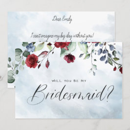 Convites Bridesmaid de Script Floral de Aquarela Azul