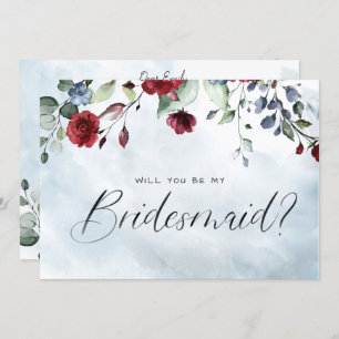 Convites Bridesmaid de Script Floral de Aquarela Azul