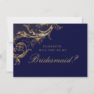 Convites Bridesmaid do Script Floral Dourado do Damasco Azu