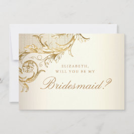 Convites Bridesmaid do Script Floral Dourado do Damasco Vin