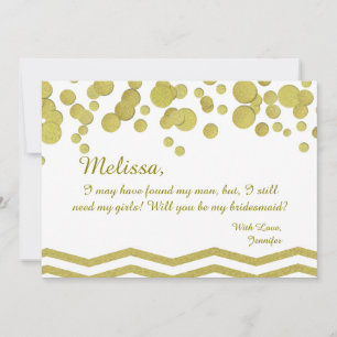 Convites Bridesmaid Dourado Confetti e Chevron