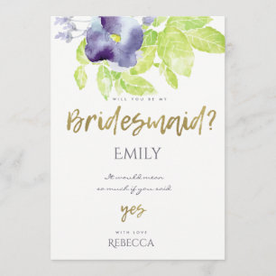 CONVITES BRIDESMAID FLORAL COM ÁGUA DE TINTA AZUL