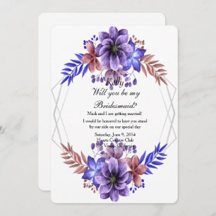 Convites Bridesmaid Floral Com Cor De Água Púrpura E Azul