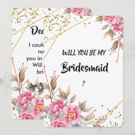Convites Bridesmaid Floral Rosa-Rosa-Quadro Geométrico Dour